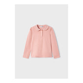 Mayoral Girls Nude Pink Peter Pan Collar Poloshirt with Silver Rhinestones